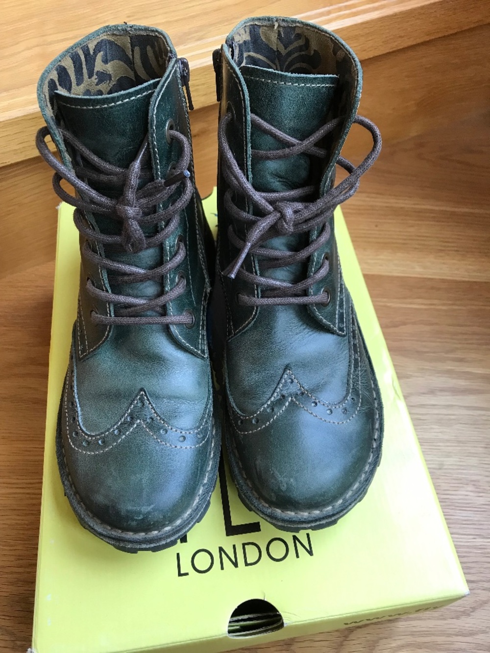Fly London Marl Brogue Ankle Boot, Petrol Green